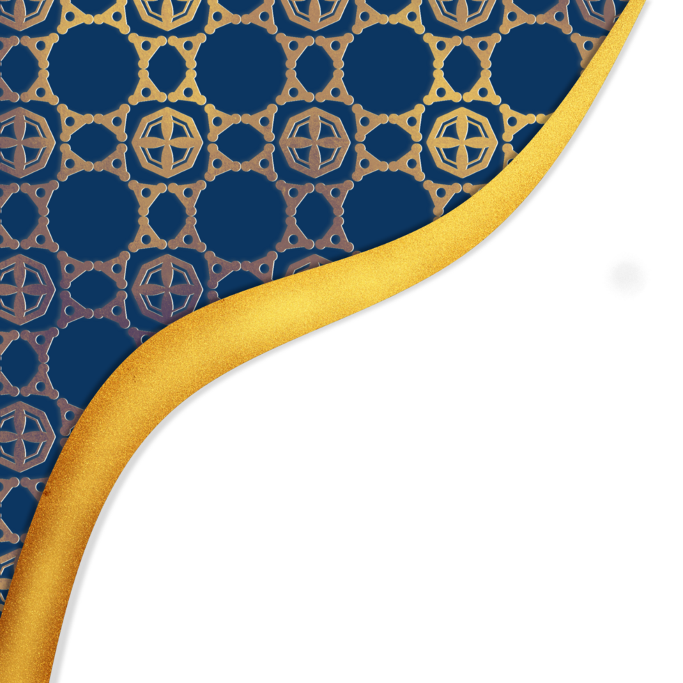 A blue and gold pattern corner frame on Transparent background png