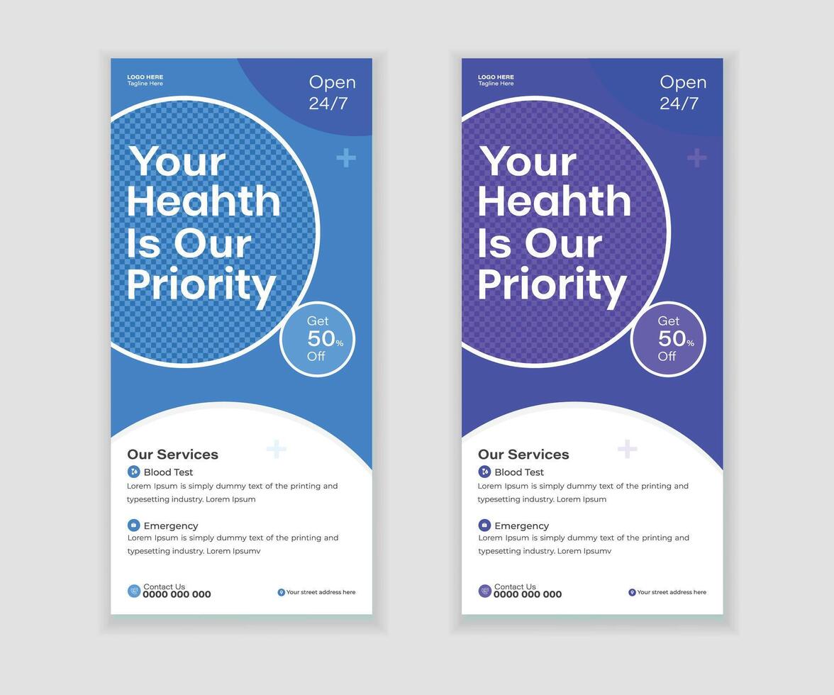 Modern Medical DL Flyer, Roll Up Banner, and Rack Card Template vector