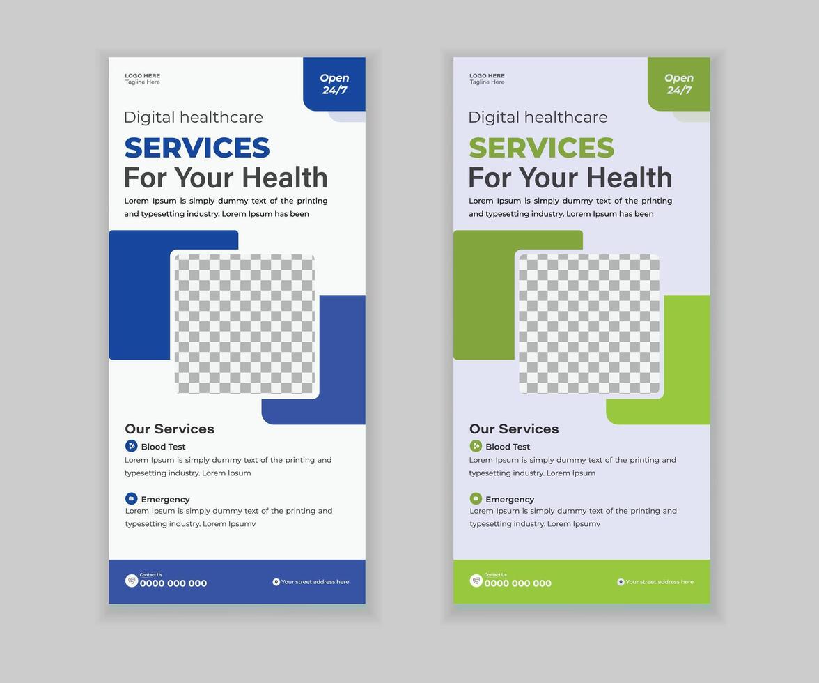 Blue and White Medical Marketing Set DL Card, Flyer and Roll-Up Banner vector
