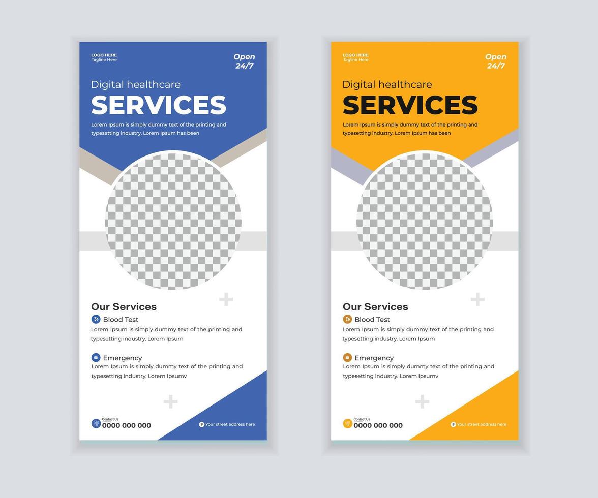 Modern Medical DL Flyer and Roll-Up Banner Set for Clinics and Hospitals vector
