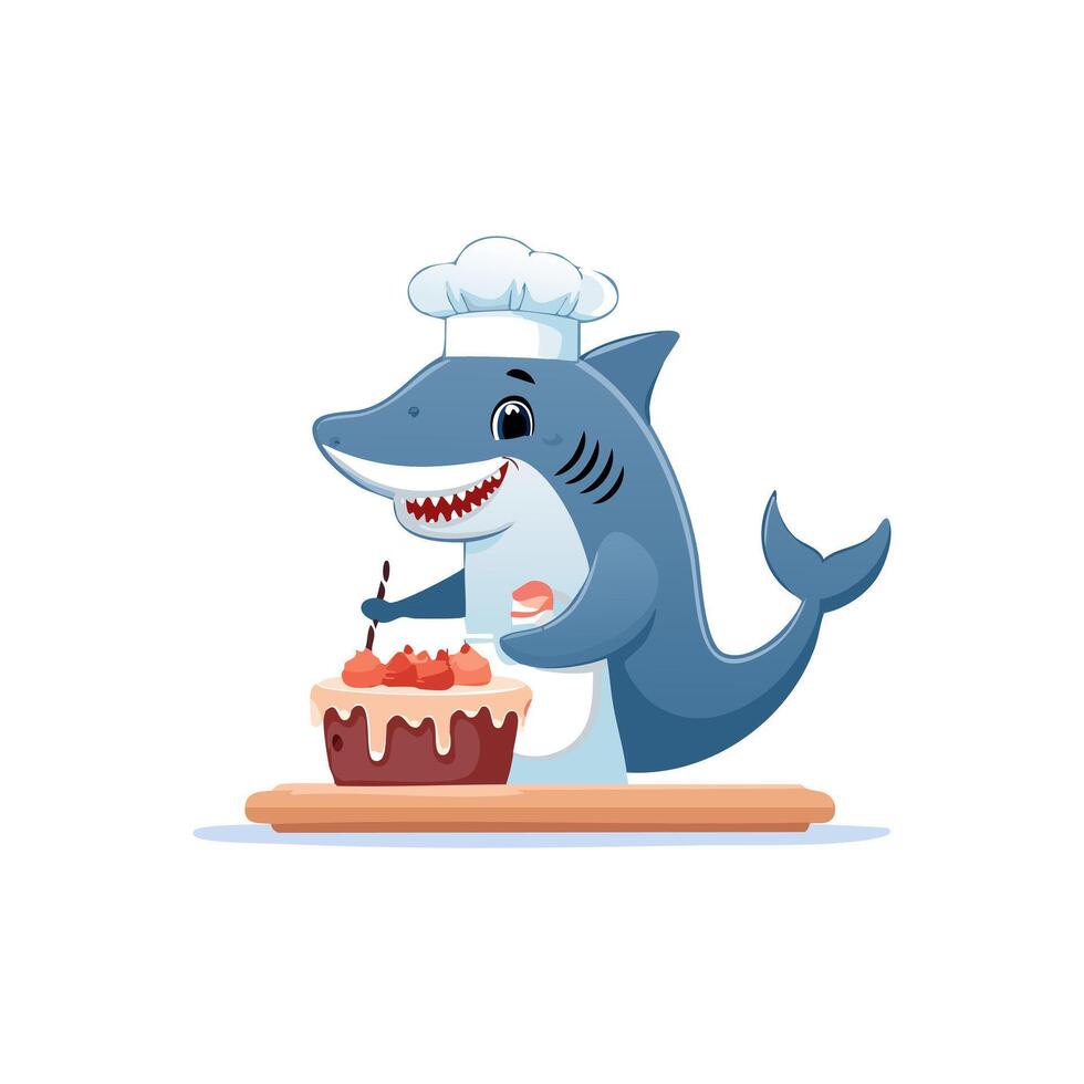 Cute Shark baking a cake vector