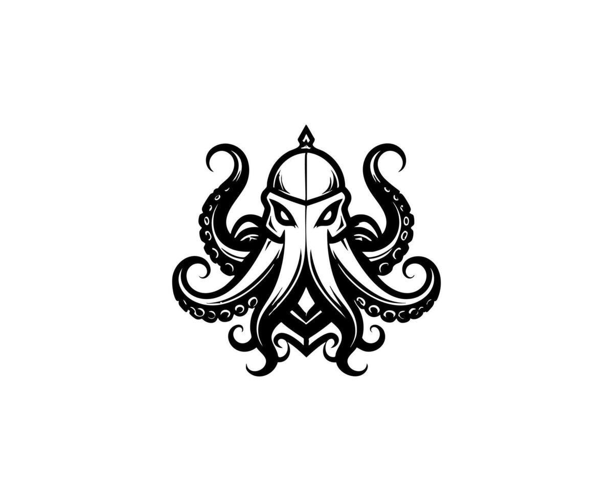 Black and white Knight Octopus logo concept vector