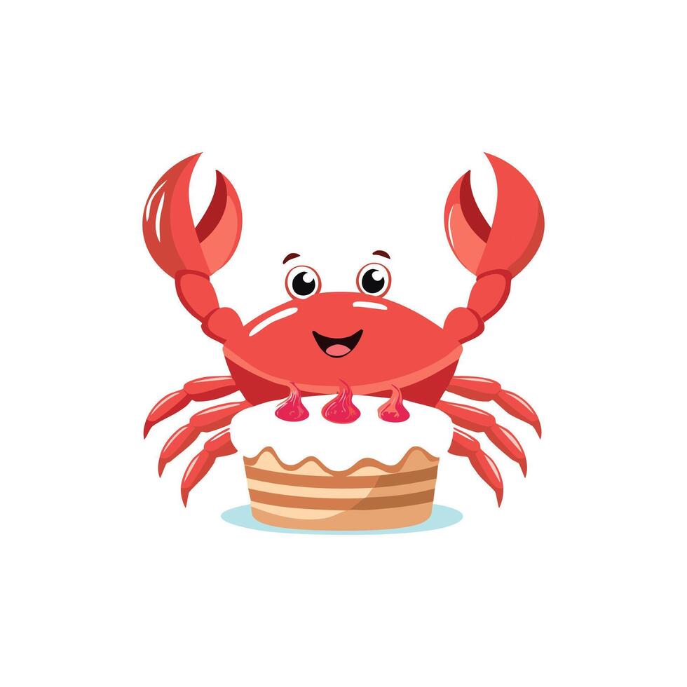 Cute Crab baking a cake vector