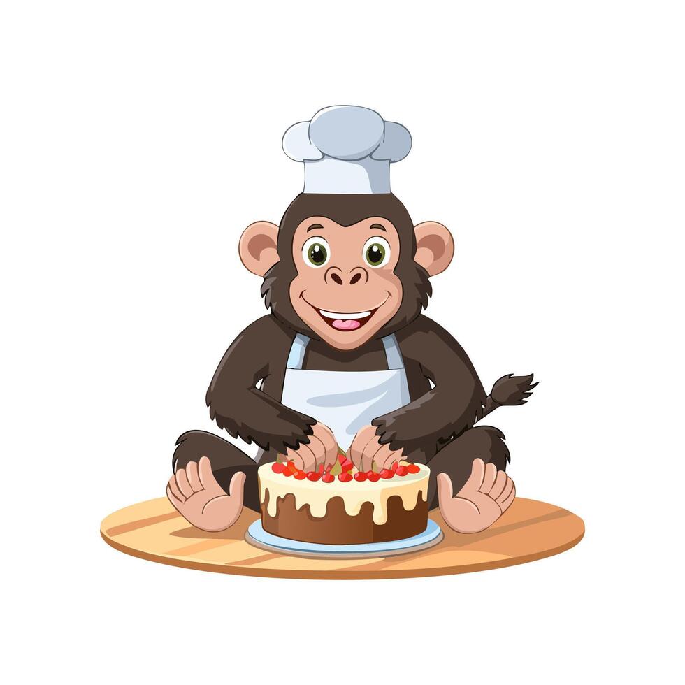 Cute Gorilla baking a cake vector