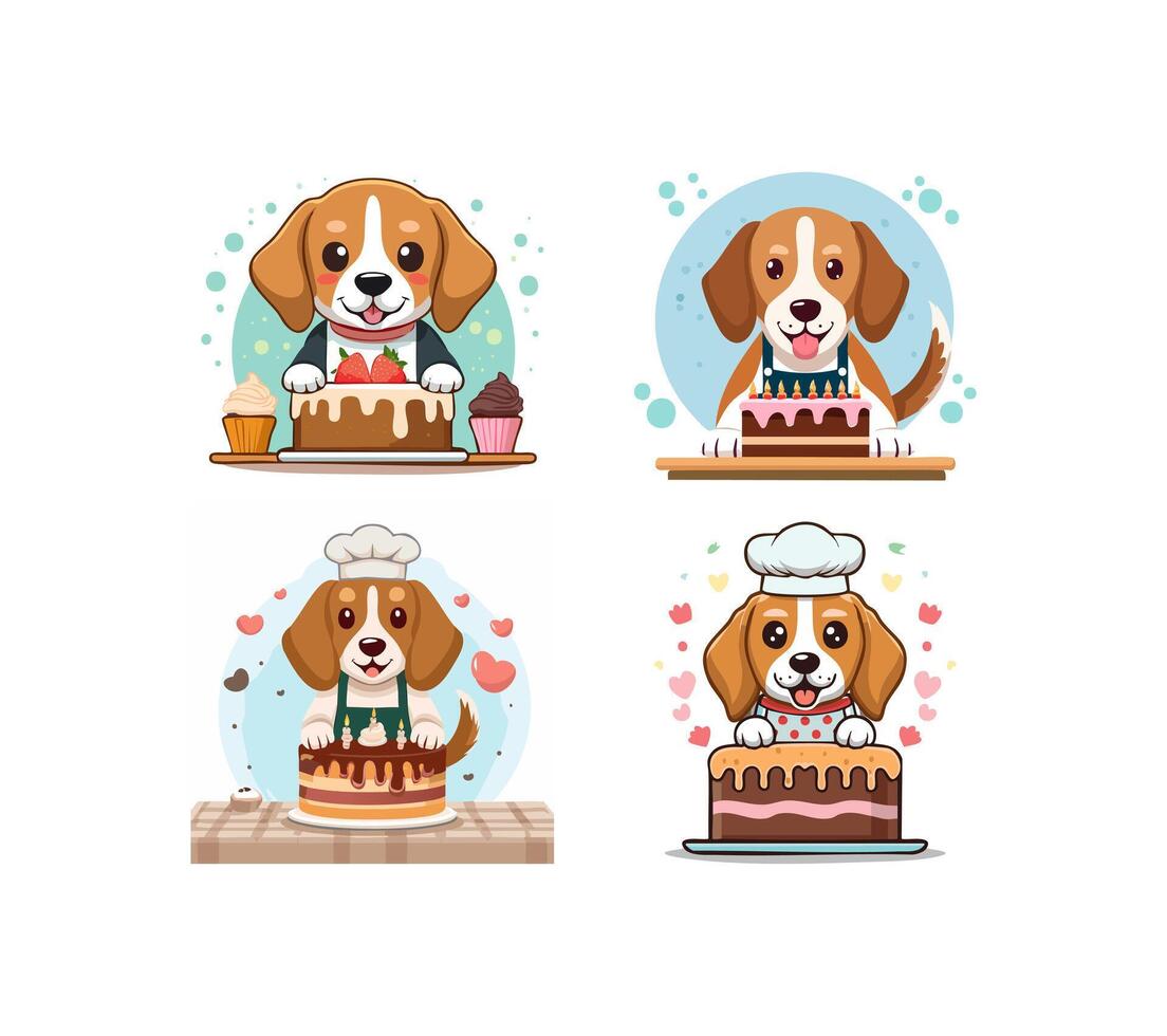 Cute Beagle baking a cake vector