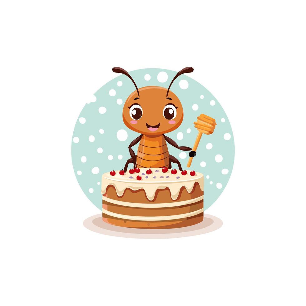Cute Ant baking a cake vector