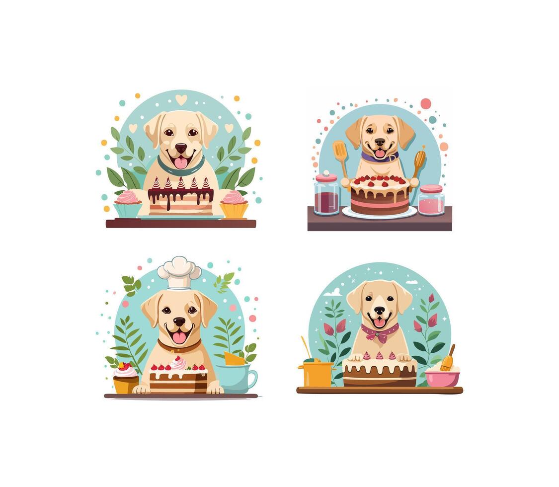Cute Labrador Retriever baking a cake vector