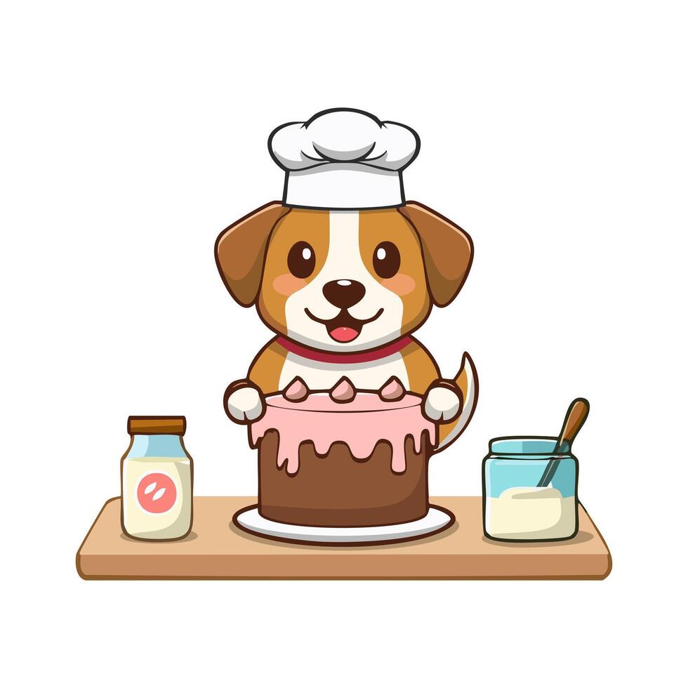 Cute Dog baking a cake vector