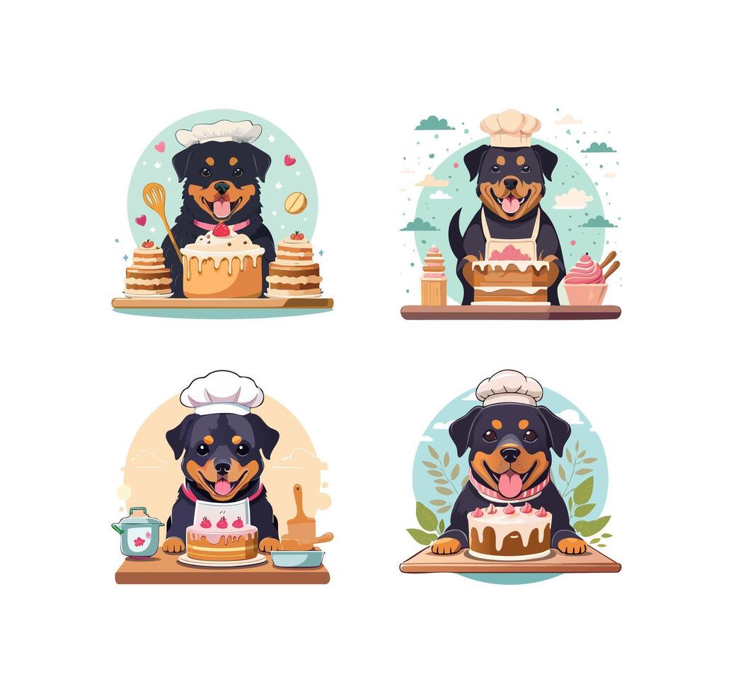 Cute Rottweiler baking a cake vector
