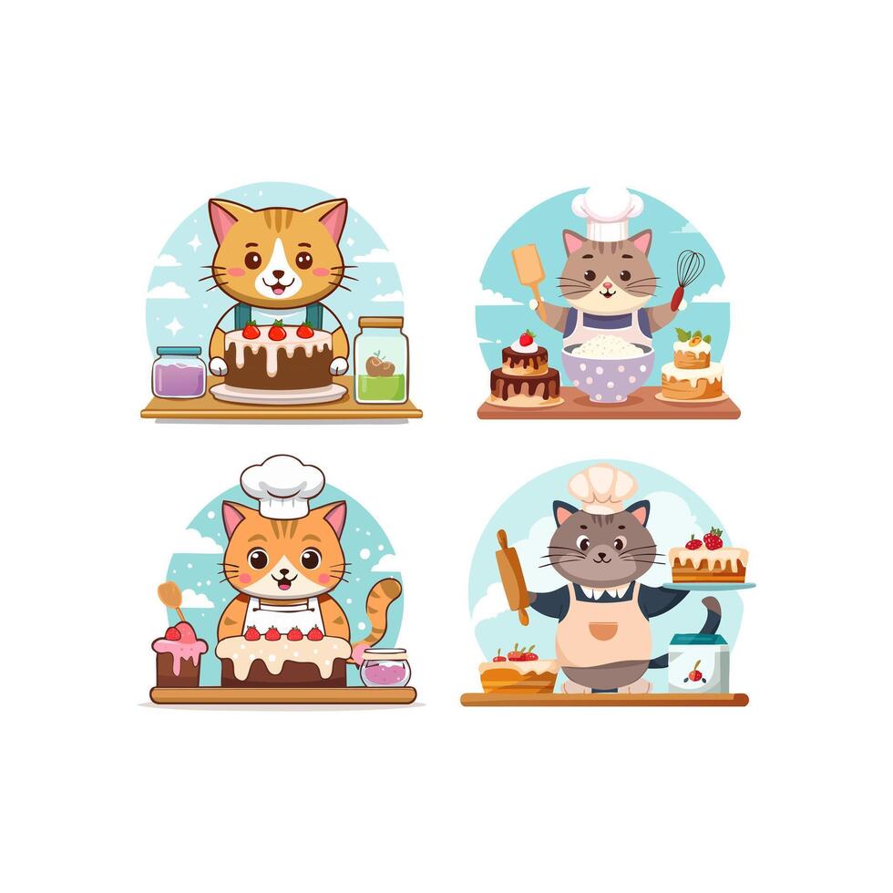 Cute Cat baking a cake vector