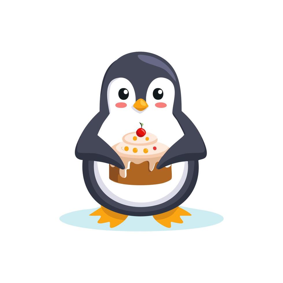 Penguin baking a cake vector