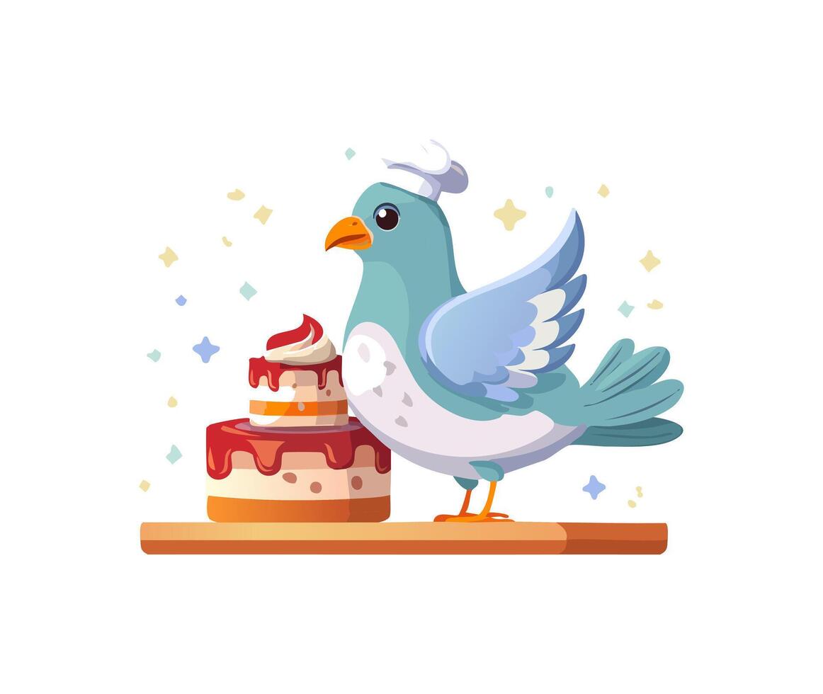 Cute Dove baking a cake vector