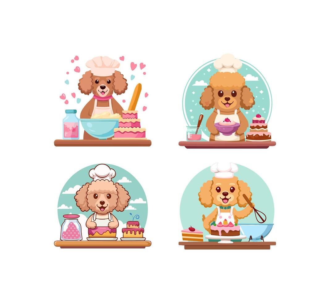 Cute Poodle baking a cake vector
