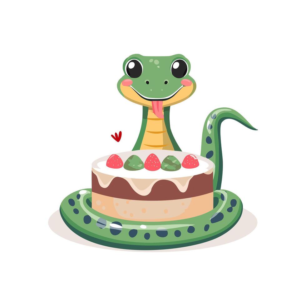 Cute Snake baking a cake vector