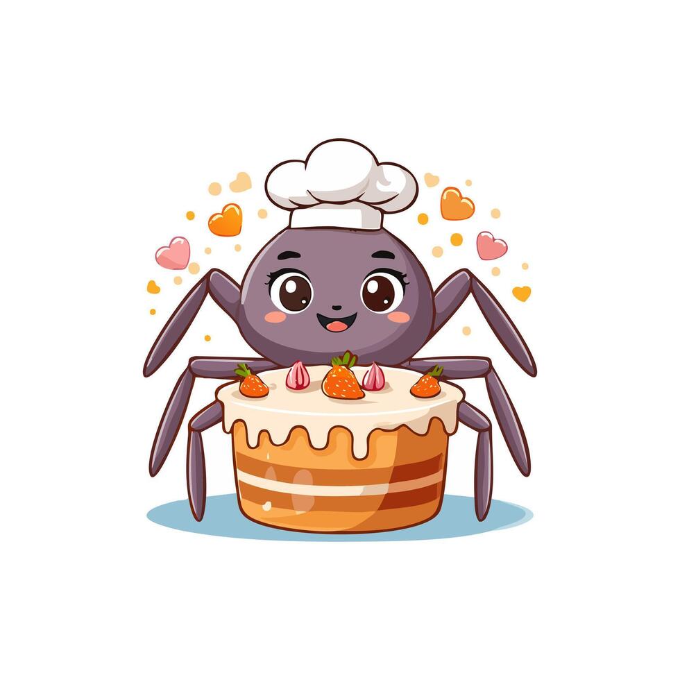 Cute Spider baking a cake vector