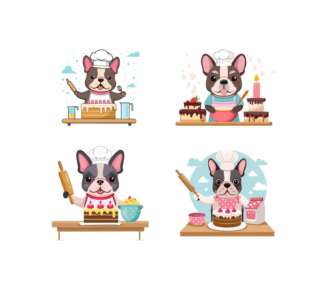 Cute French Bulldog baking a cake vector