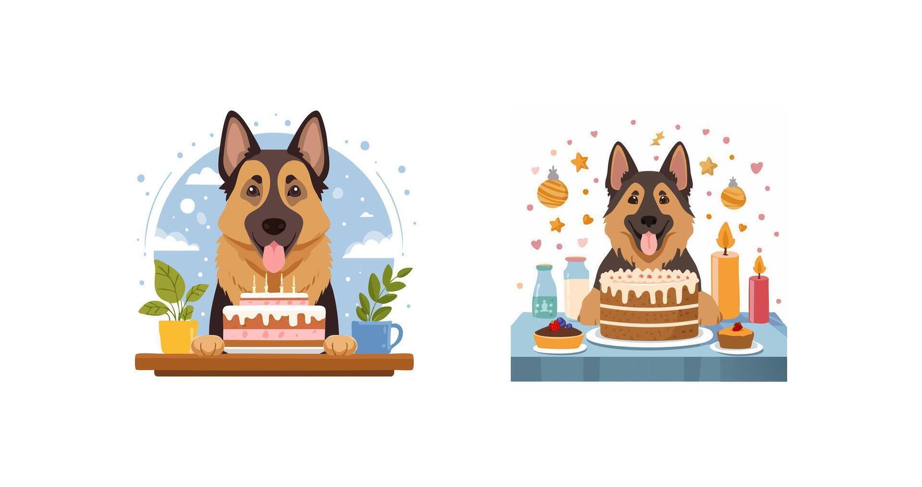 Cute German Shepherd baking a cake vector