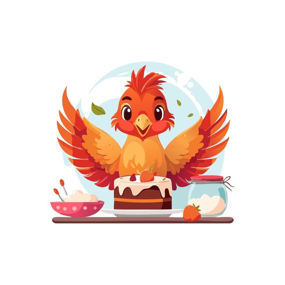 Cute Phoenix baking a cake vector
