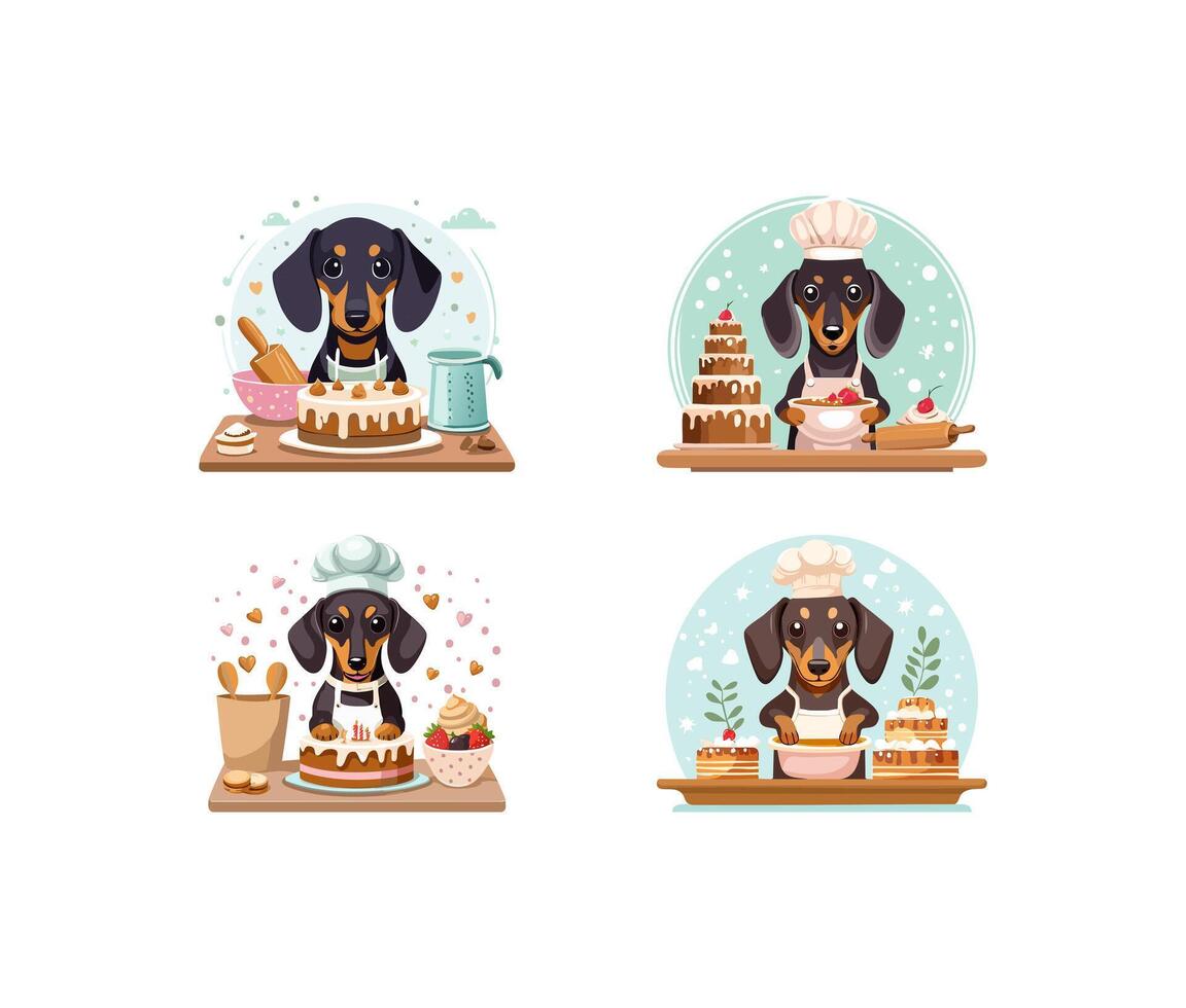 Cute Dachshund baking a cake vector