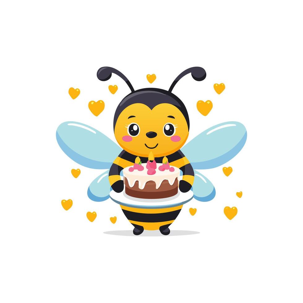 Cute Bee baking a cake vector