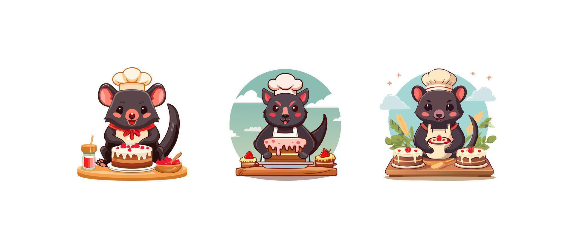 Cute Tasmanian Devil baking a cake vector