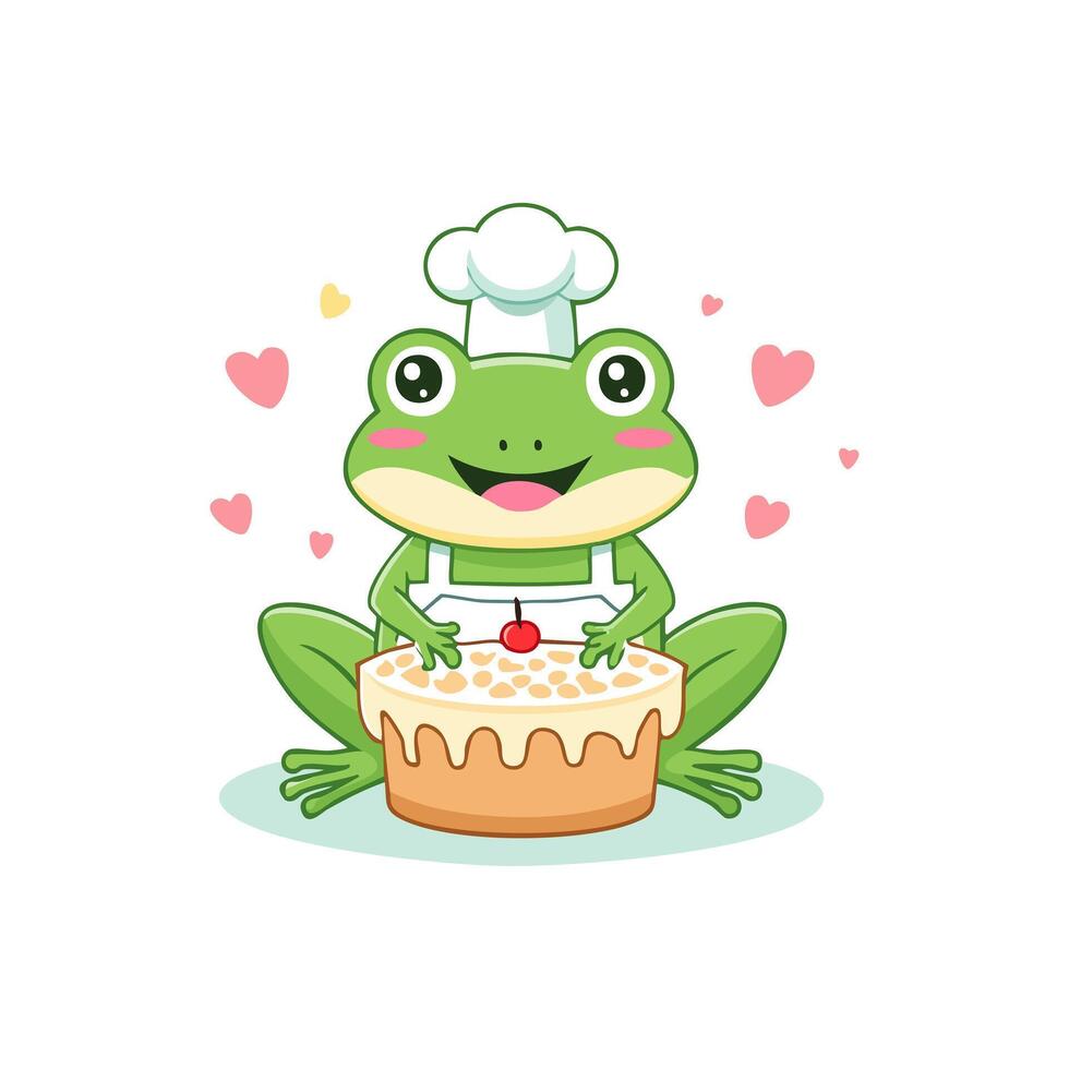 Cute Frog baking a cake vector