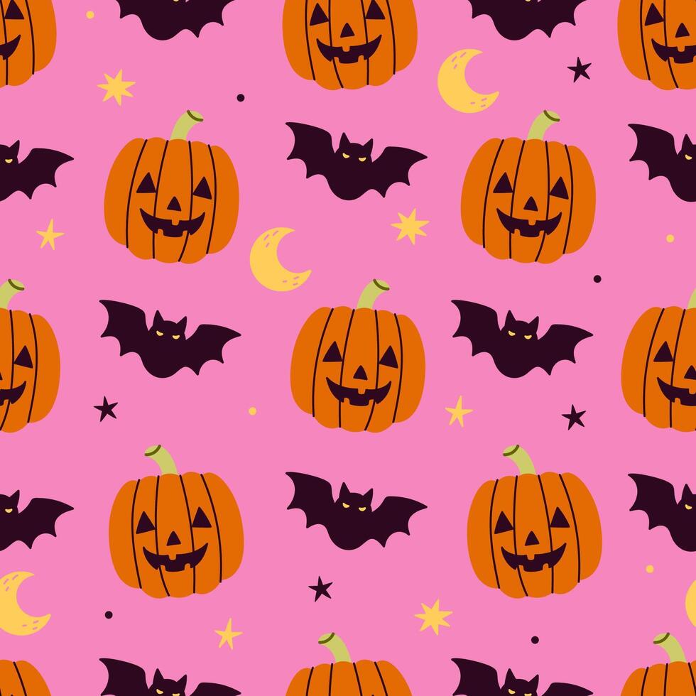 Simple seamless pattern with halloween pumpkins and bats. graphics. vector