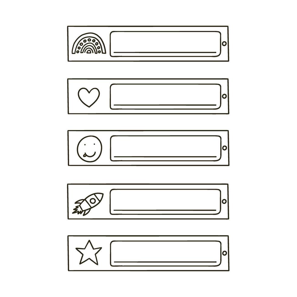 School name tag childish outline sticker set vector