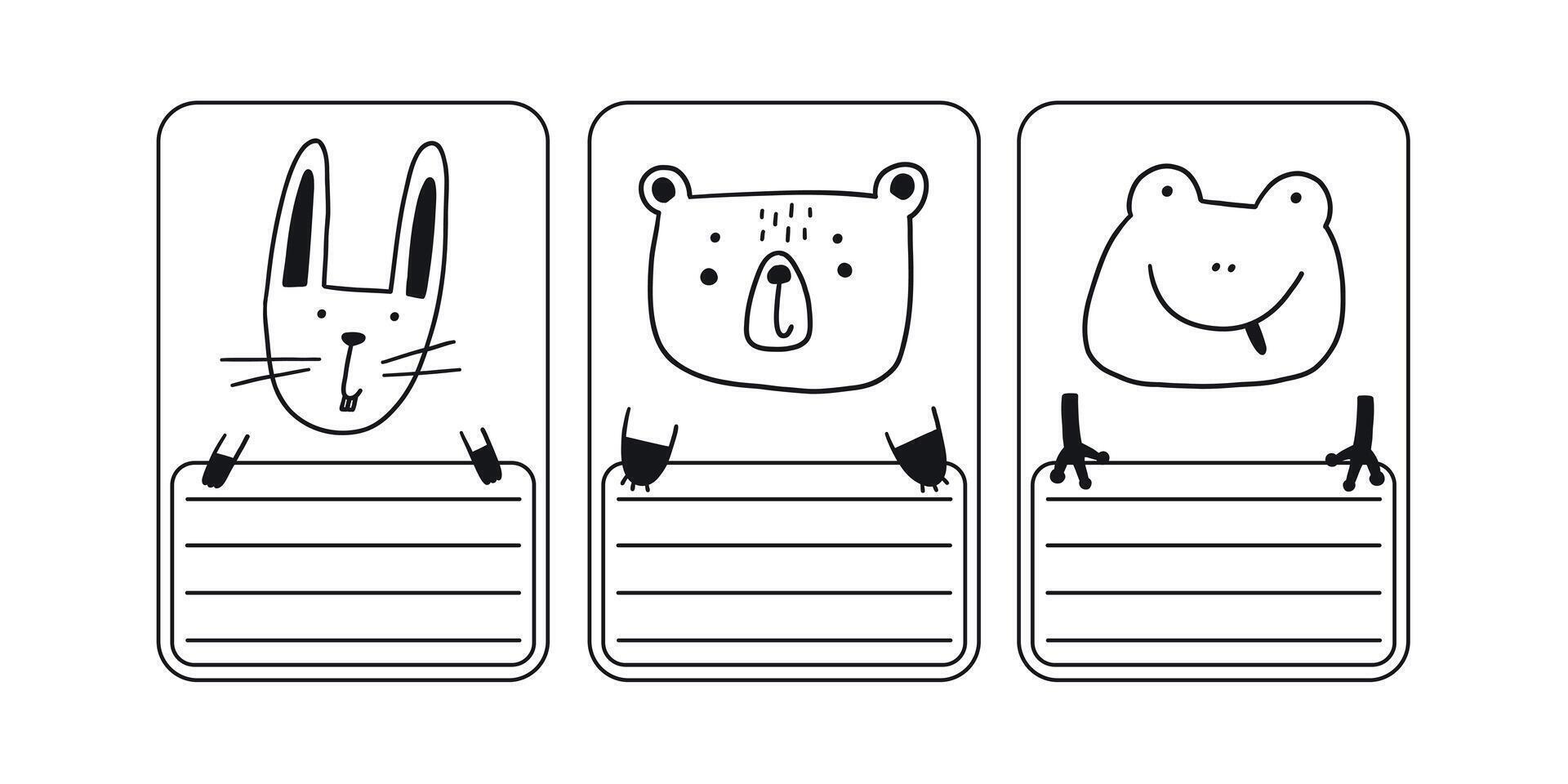 Cute sketch school name tag trendy animals vector
