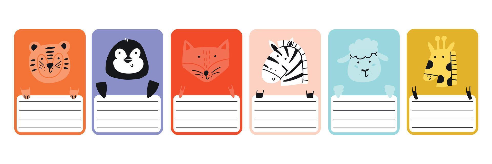 Cute school name tag animals flat vector
