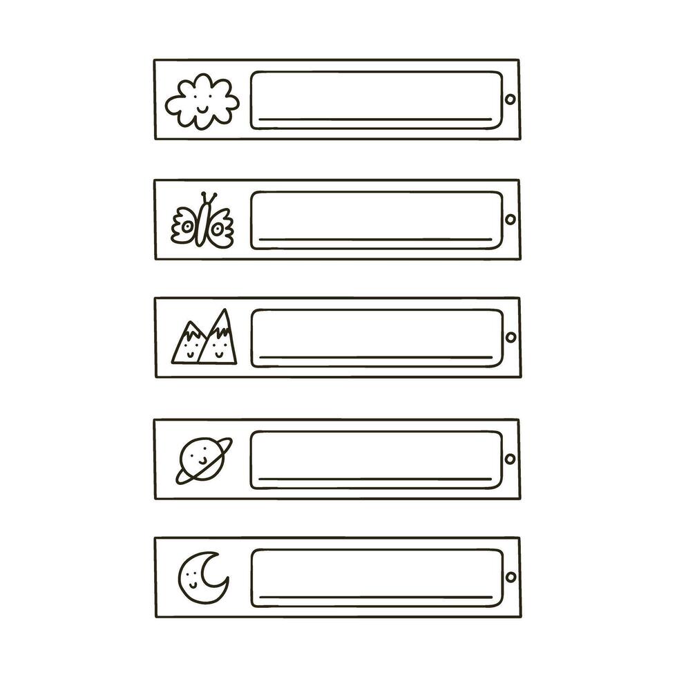 School name tag sticker outline label set vector