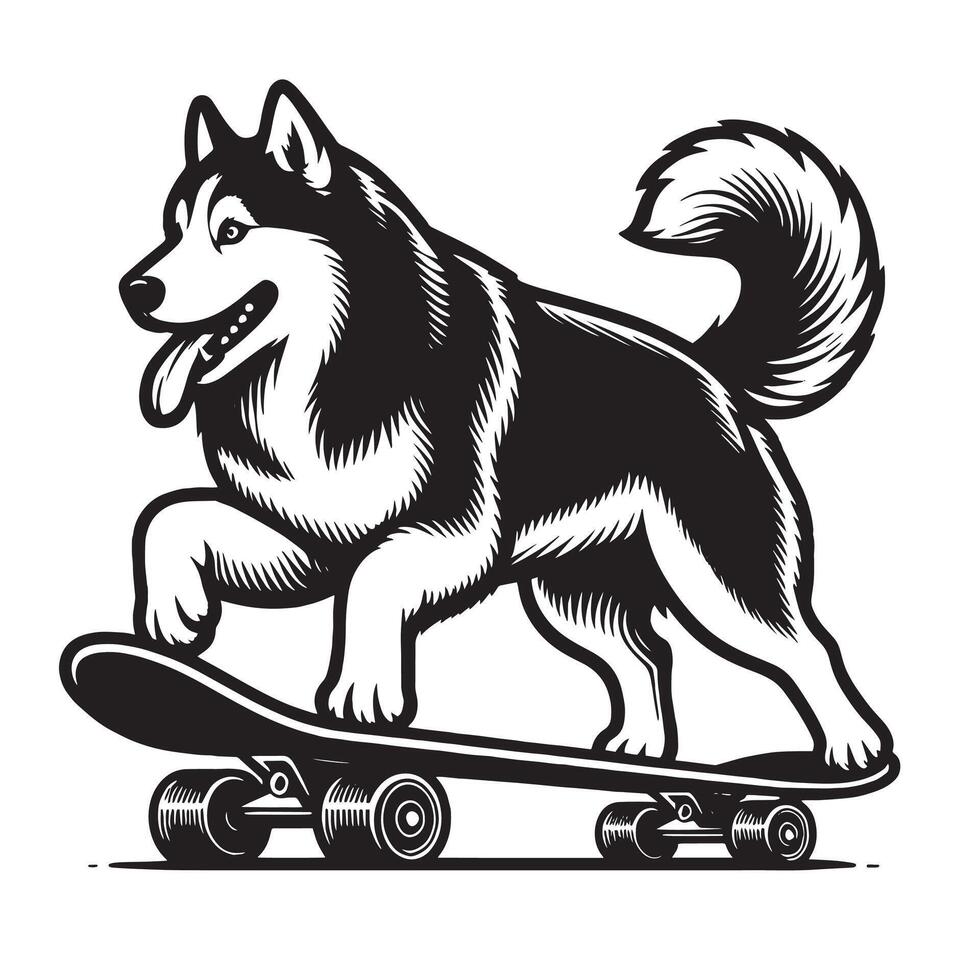 Active Siberian Husky on Scooter Cartoon vector