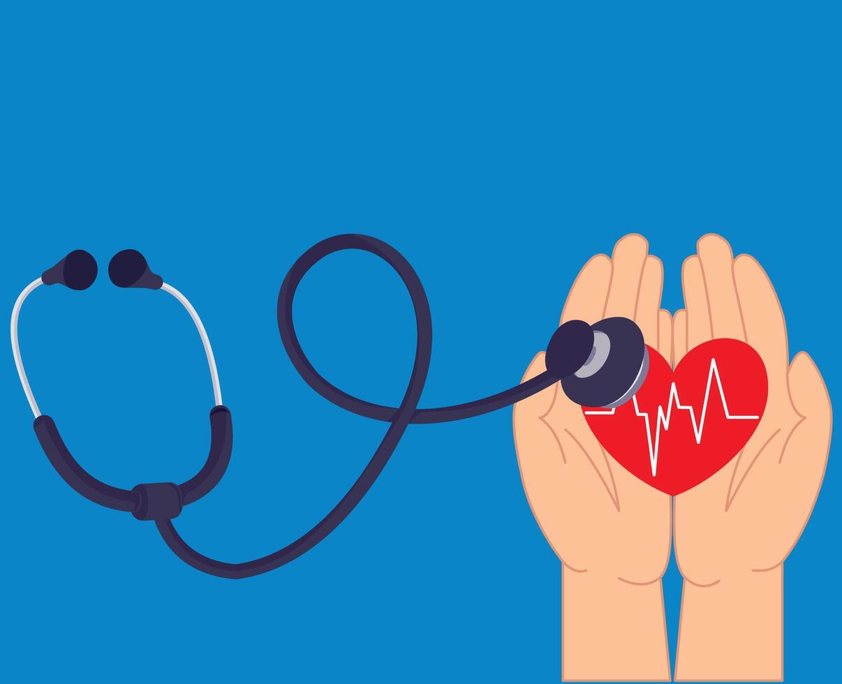 Illustration of hand holding heart symbol with stethoscope. Health care concept. Heart with stethoscope vector
