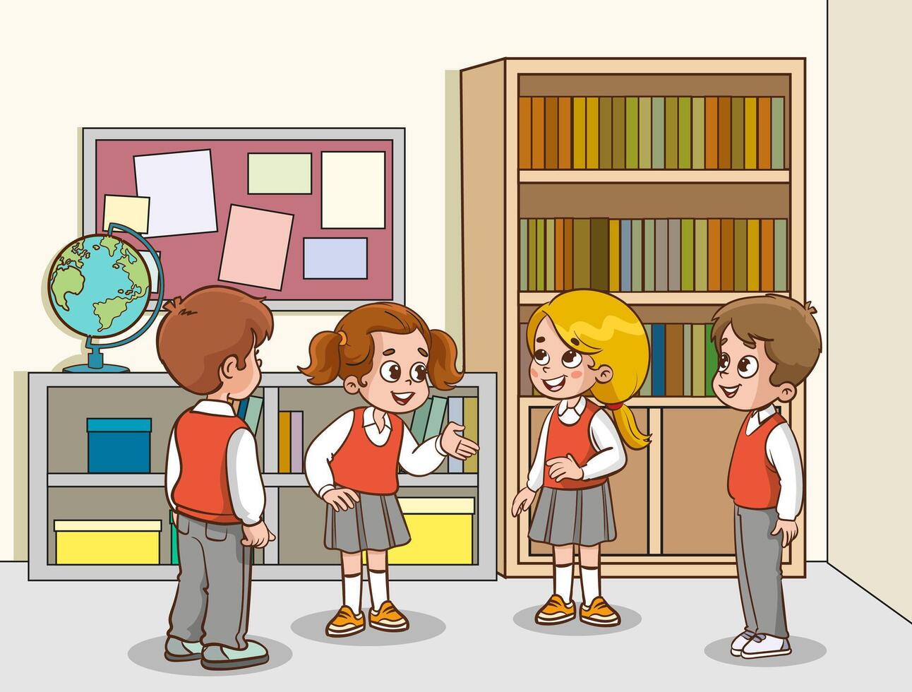 illustration of cute group of students chatting vector