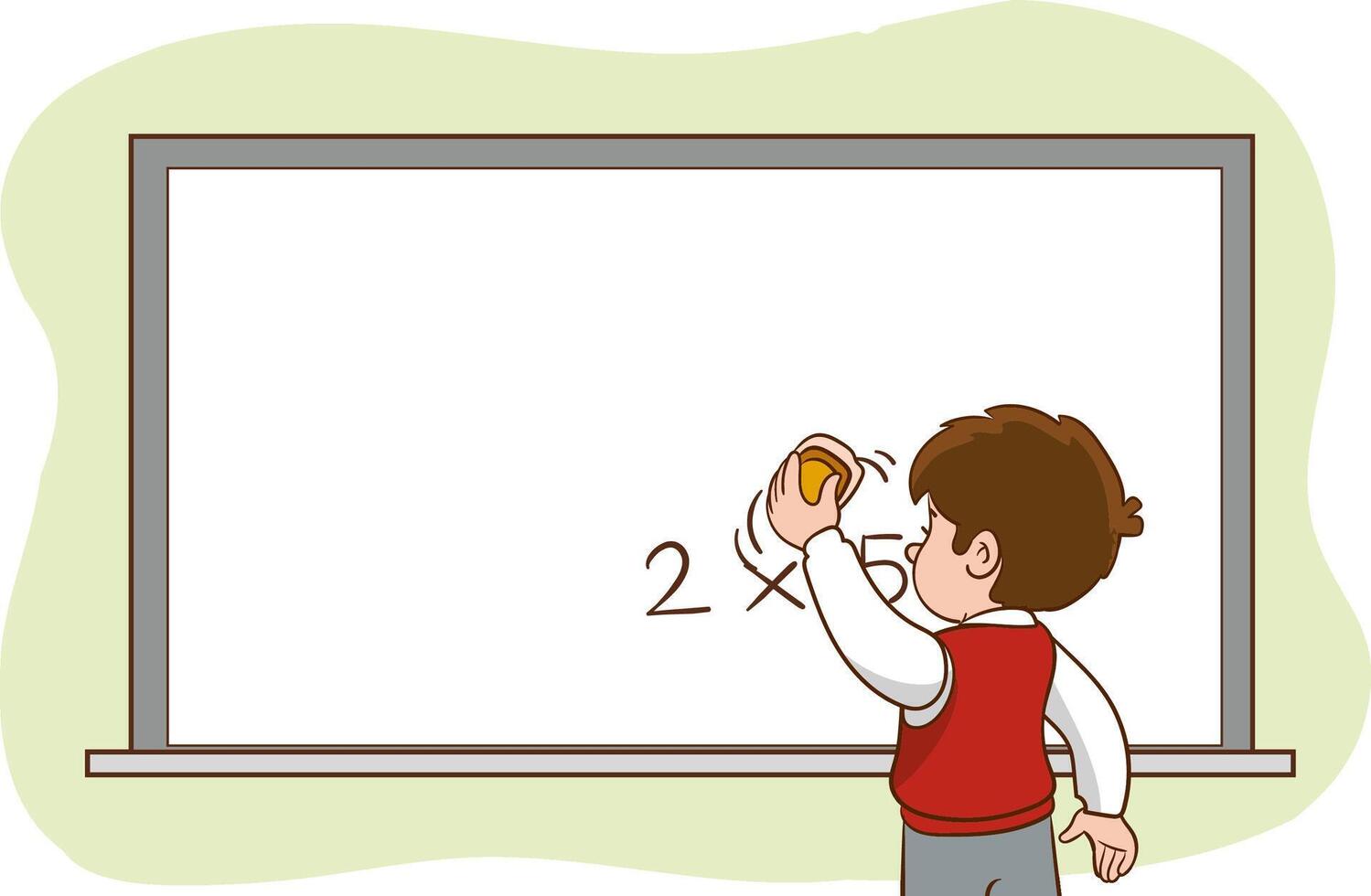 illustration of little student erasing the blackboard in the classroom vector