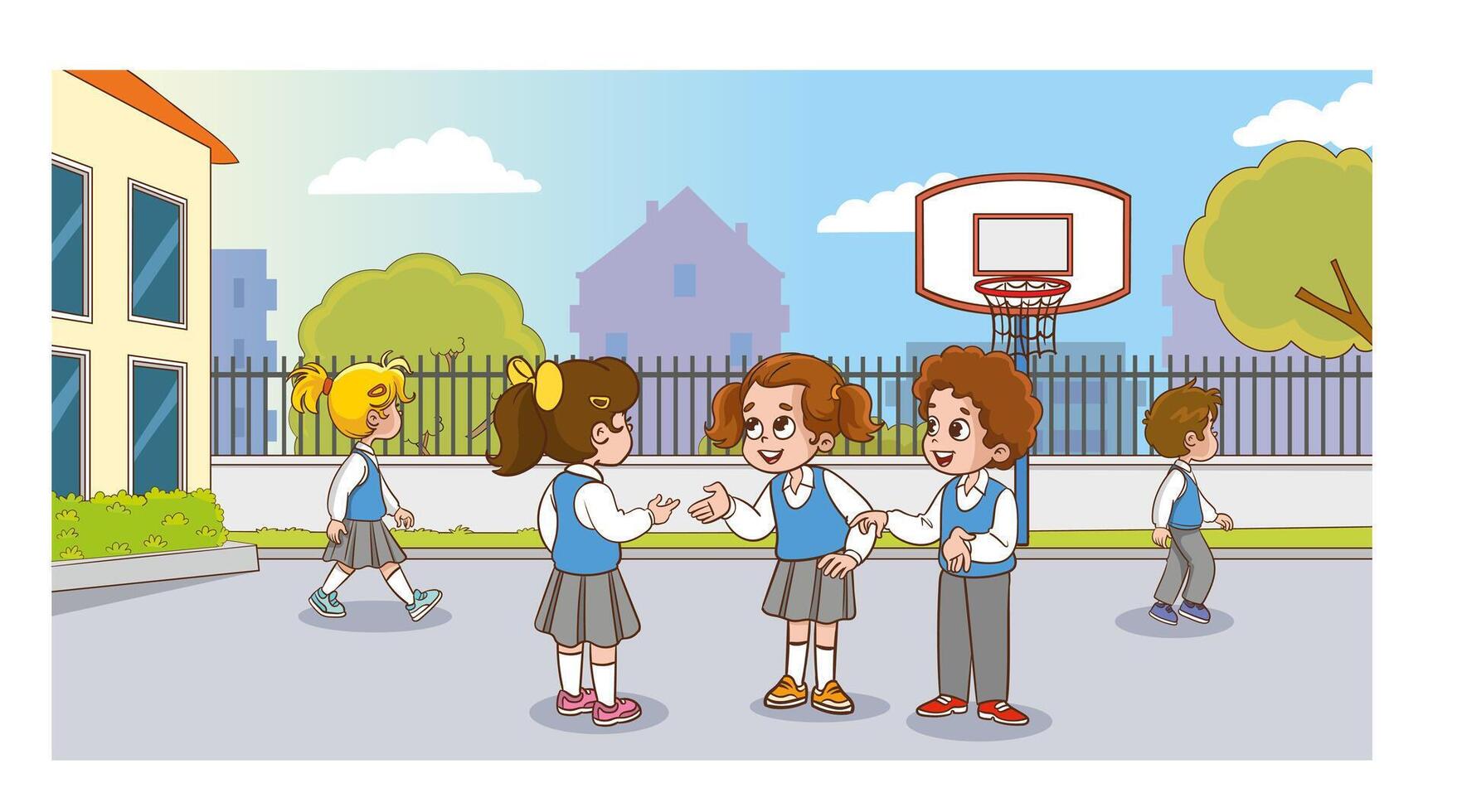group of students chatting in school yard illustration. vector