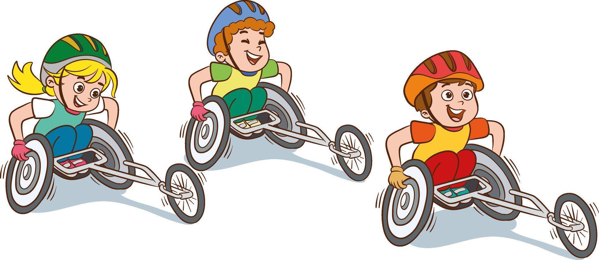 kids on racing wheelchair vector