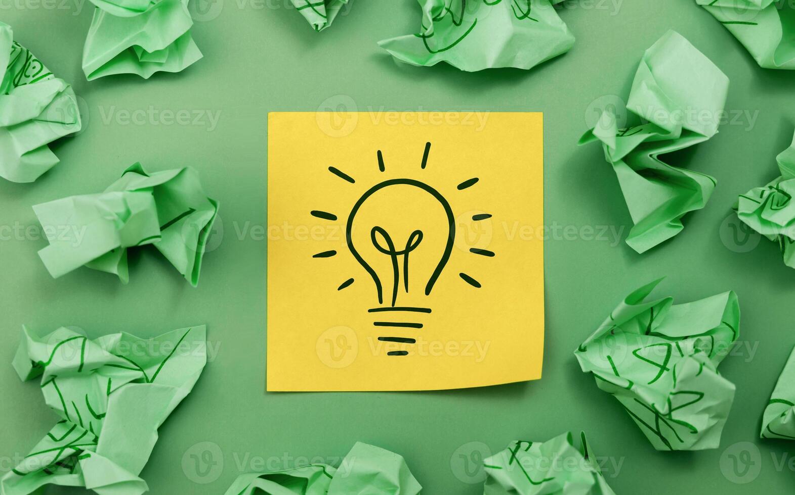 Idea, Innovation and Creativity Concept. a Light Bulb Handdrawn on Sticky Note, New Business photo