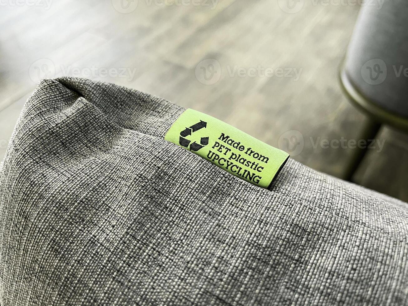 Eco-friendly textile product with a clear upcycling label, promoting sustainable practices and circular economy in modern consumer goods photo