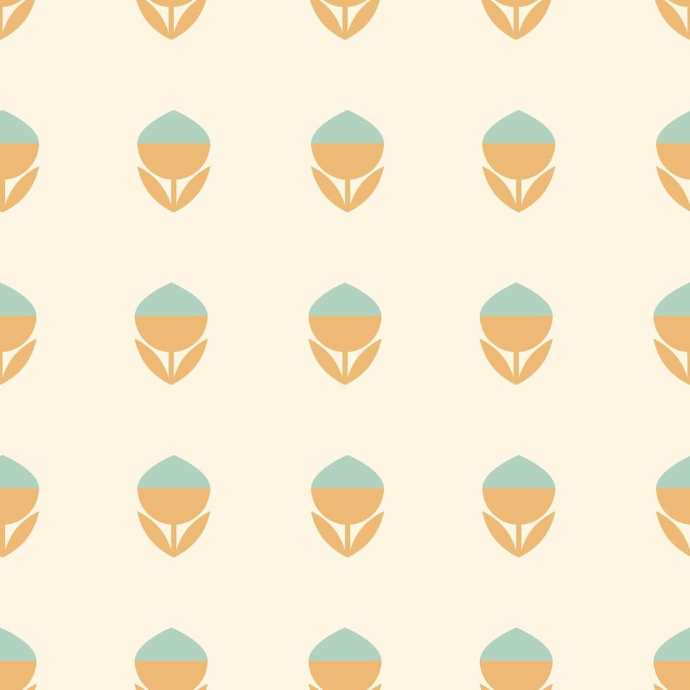 Geometric Floral Seamless Pattern. illustration. The symmetrical design blends soft pastel colors with a minimalist style, perfect for backgrounds and textiles. vector