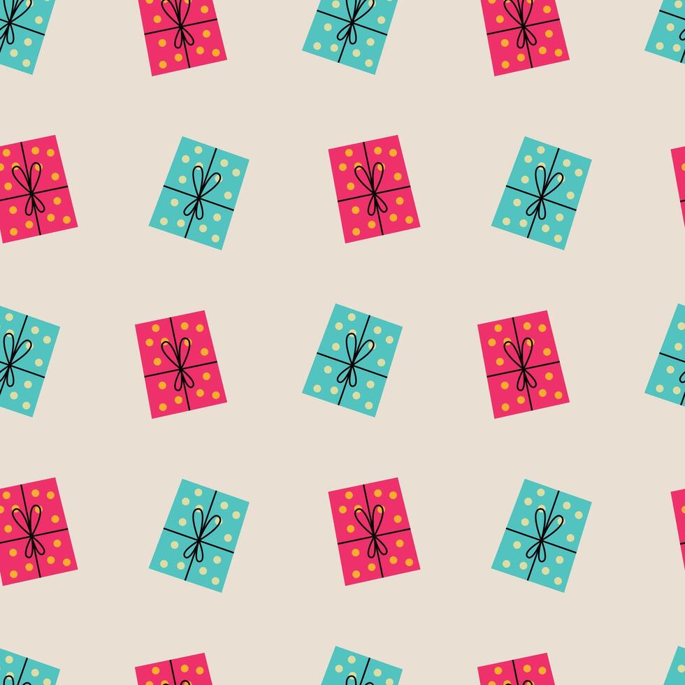 Colorful Gift Boxes Seamless Pattern Illustration. Ideal for festive designs, wrapping papers, and holiday themes. vector