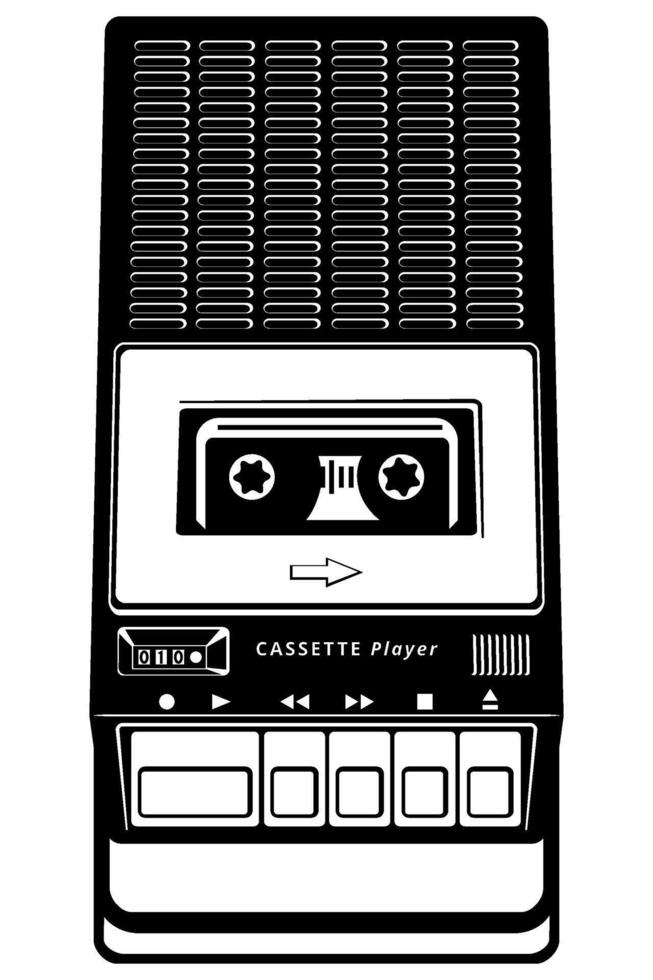 Silhouette of Vintage Portable Audio Cassette Player. Clipart isolated on white. vector
