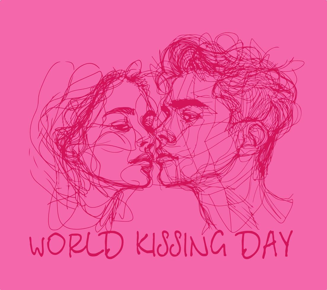 Lovers kissing, linear drawing. Illustration for banner, posters, card, design element, template, web vector