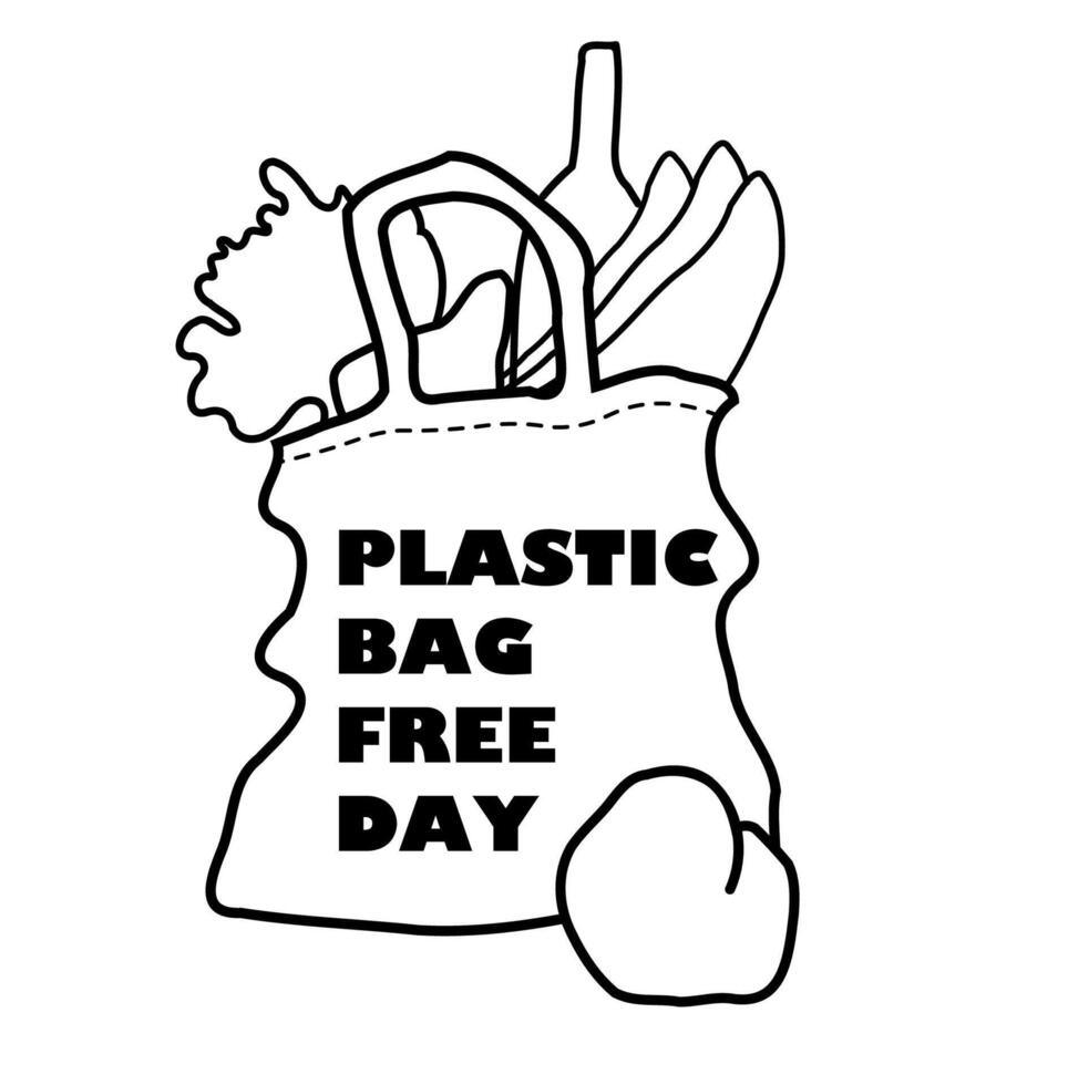 Plastic bag free day linear drawing vector