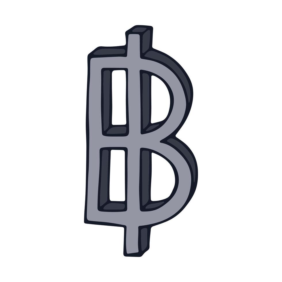Hand drawn thai baht currency symbol. Brush stroke doodle. Single element for design finance vector