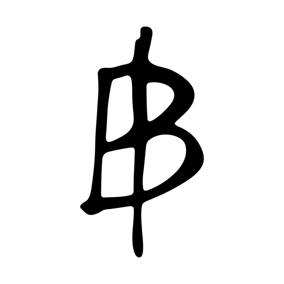 Hand drawn thai baht currency symbol. Brush stroke doodle. Single element for design currency vector