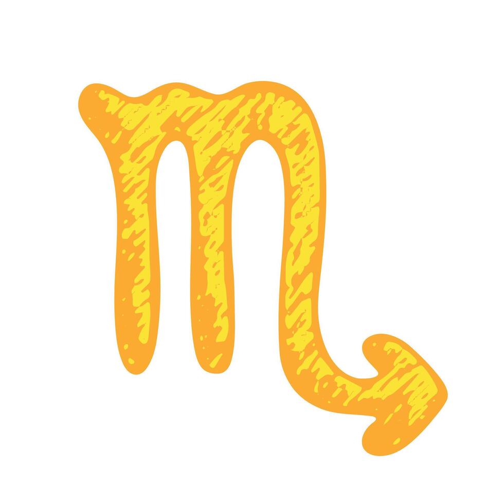 Gold Hand drawn scorpio zodiac sign Esoteric symbol doodle Astrology clipart Element for design vector