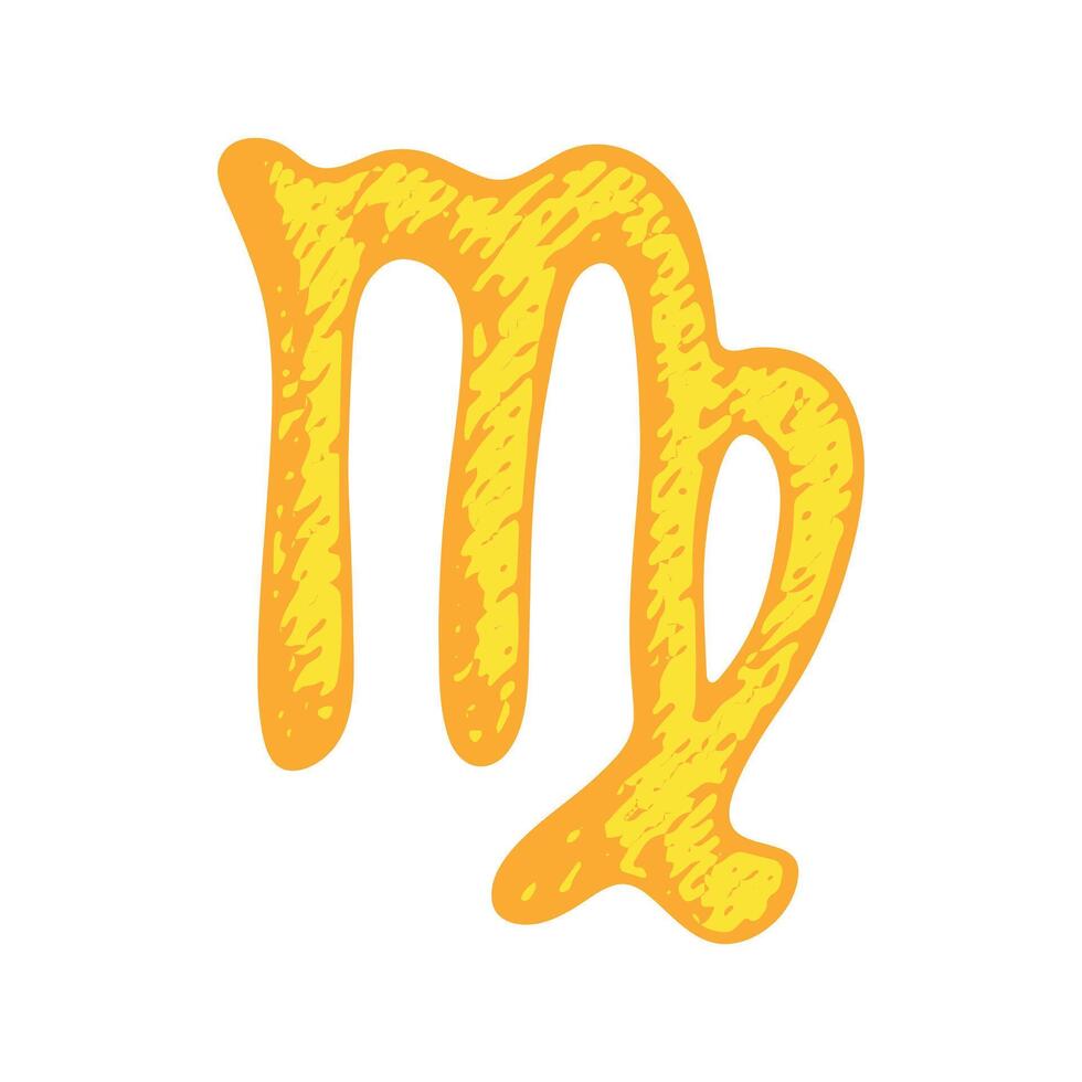 Gold Hand drawn virgo zodiac sign Esoteric symbol doodle Astrology clipart Element for design vector