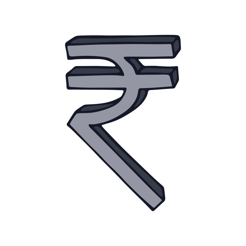 Hand drawn rupee currency symbol. Brush stroke doodle. Single element for design finance vector