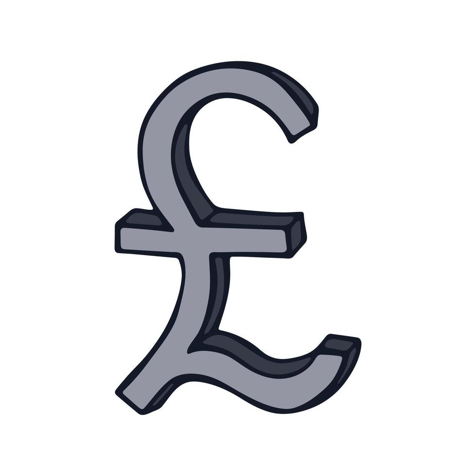 Hand drawn british pound currency symbol. Brush stroke doodle. Single element for design finance vector